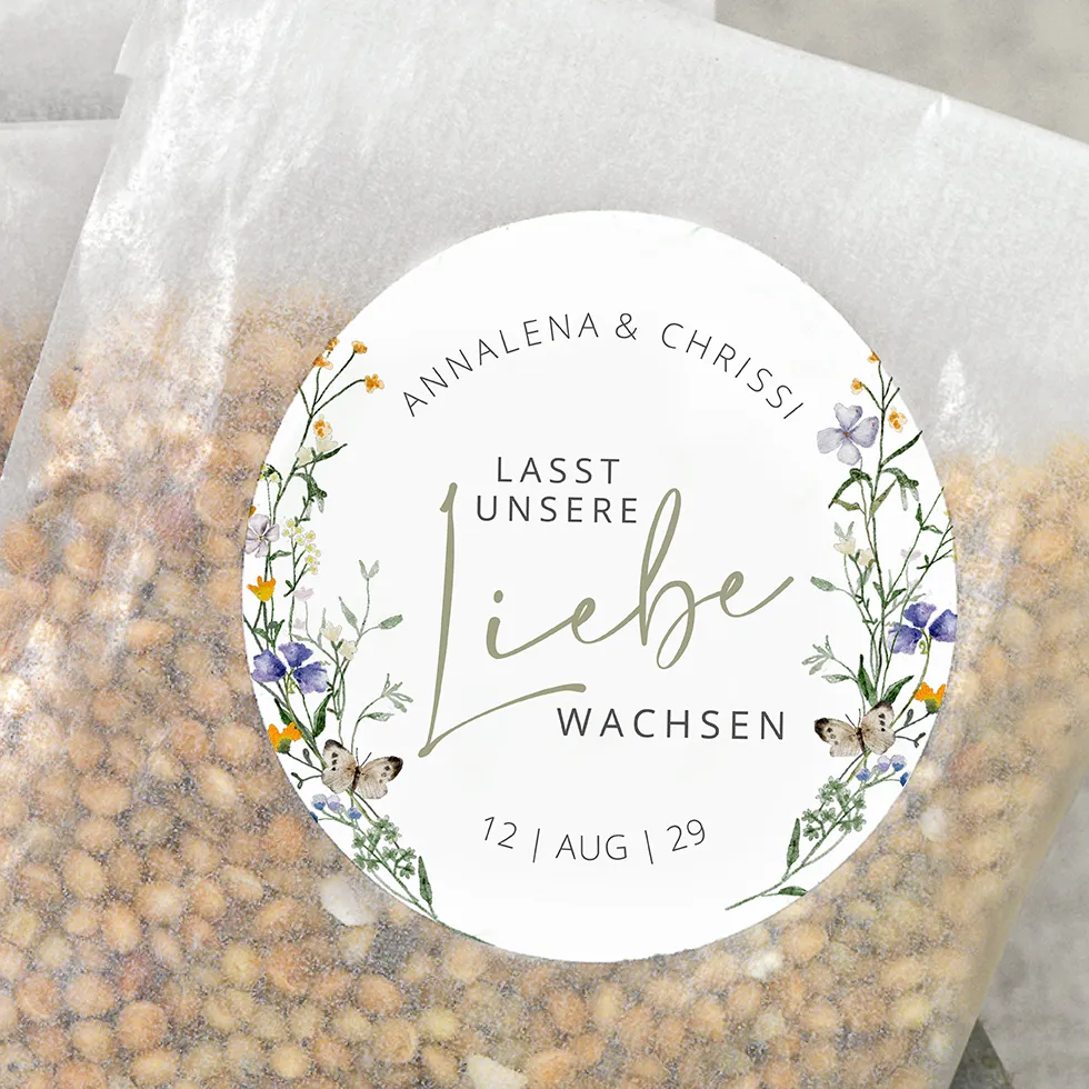Gastgeschenk Blumensamen Aufkleber Liebe wachsen