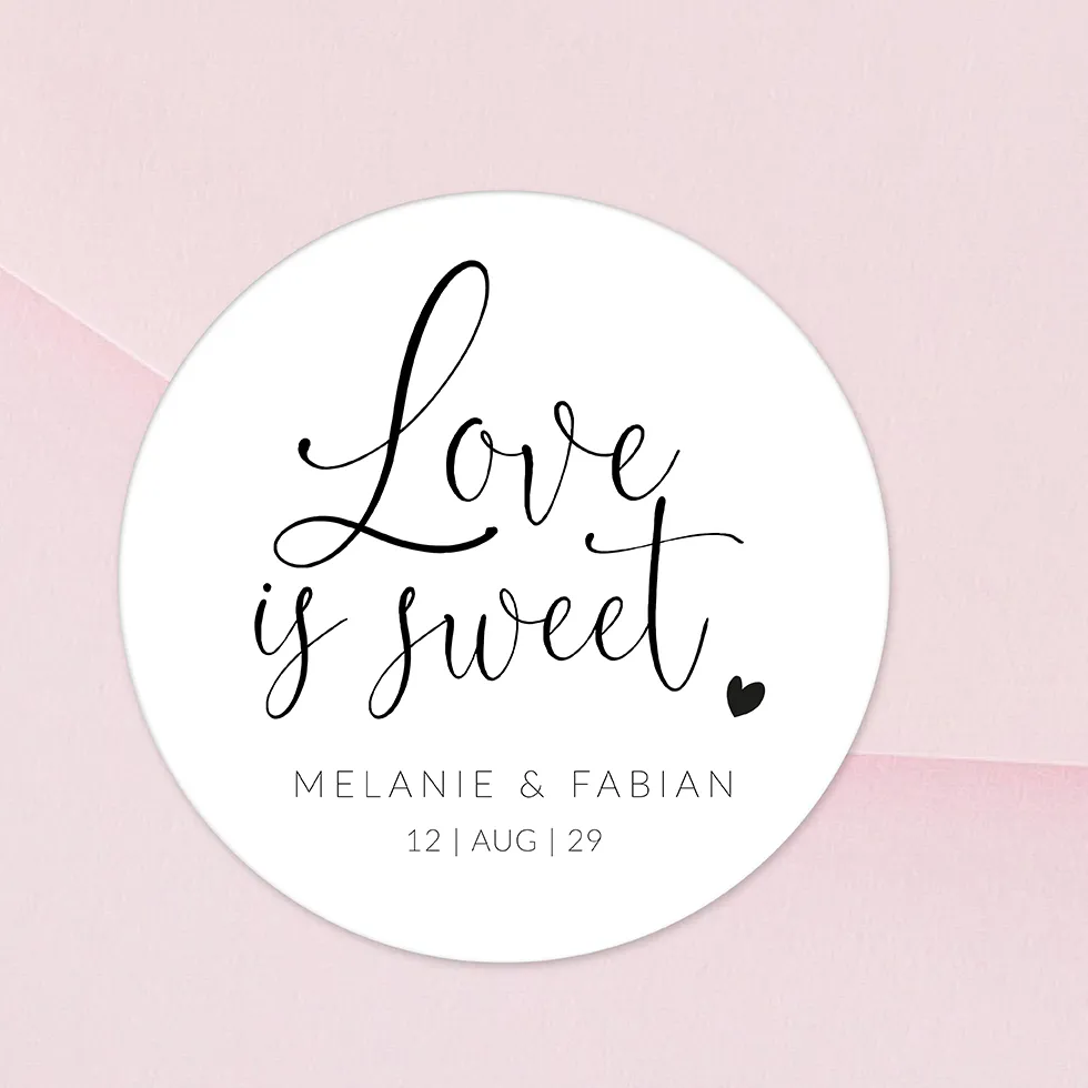 Gastgeschenk Aufkleber Love is Sweet Herz