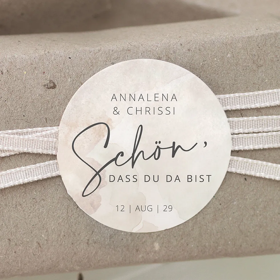 Gastgeschenk Aufkleber Schön, dass Du da bist Beige
