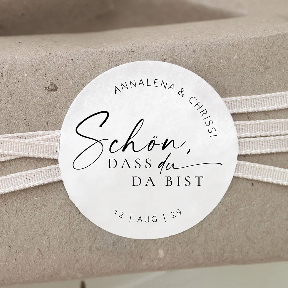 Gastgeschenk Aufkleber Schön, dass Du da bist