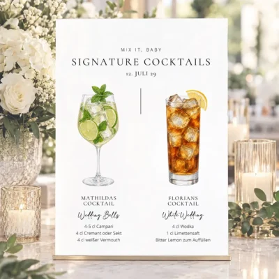Signature Cocktails Hochzeit Schild elegant