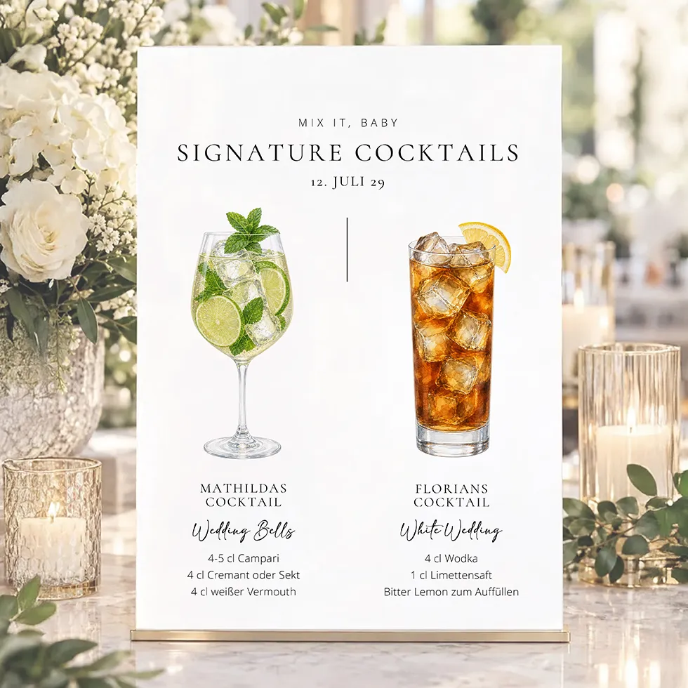 Signature Cocktails Hochzeit Schild elegant